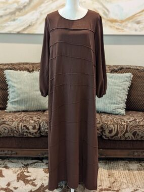 Relaxed Brown Long Sleeve Maxi Dress
